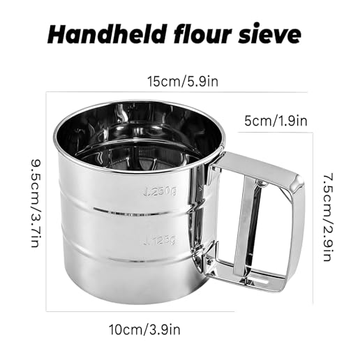 Flour Sifter,Flour Sifter for Baking, Stainless Steel Powdered Sugar Shaker Duster