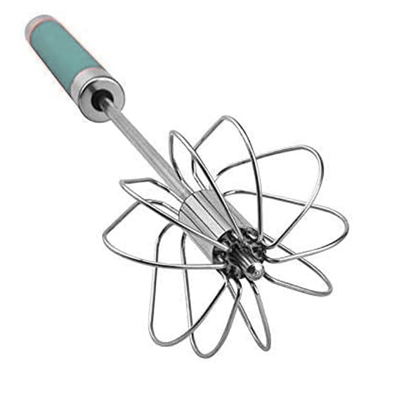 Stainless Steel Semi-automatic Egg Whisk - 3PCS Hand Push Rotary Whisk Blender (Blue)