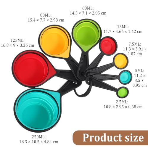 8PCS Silicone Measuring Spoons and Cups Set Adjustable Folding