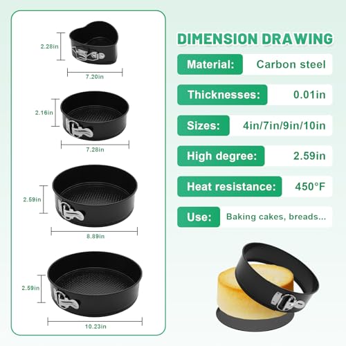 Springform Cake Pan Set,Non-Stick Springform Pans Set of 4 - color: BlackX4