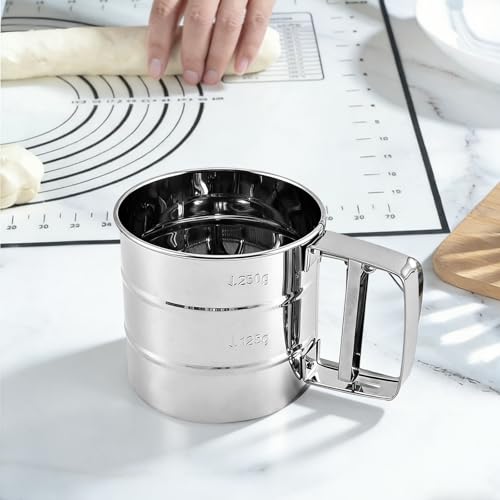 Flour Sifter,Flour Sifter for Baking, Stainless Steel Powdered Sugar Shaker Duster