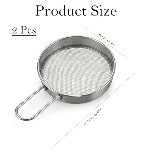 2 Pack Mini Flour Sifter, 40 Mesh 3.15in Round Sifter with Handle