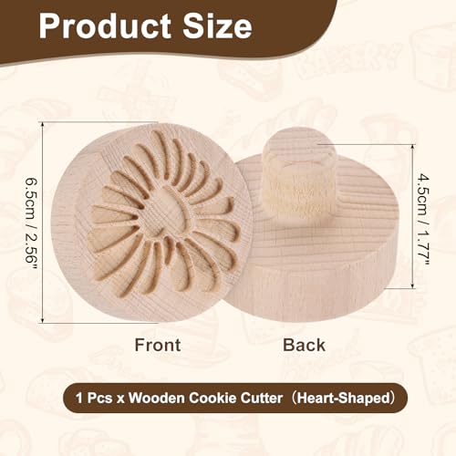 uxcell Cookie Stamp Wooden Cookie Cutter Baking Tools Heart-Shaped