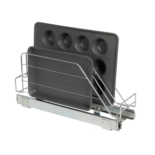 Household Essentials Glidez Multipurpose Chrome-Plated Steel Pull-Out/Slide-Out Storage Organizer for Cookware and Bakeware - Fits Standard Size Cabinet or Shelf, Chrome - size: 5" - Extended, style: Single Tier