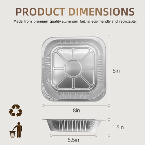 20 Pack 8x8 Aluminum Pans - Disposable Foil Pans, Cake Baking Trays - size: 8*8 20 Pack, style: Pans Only