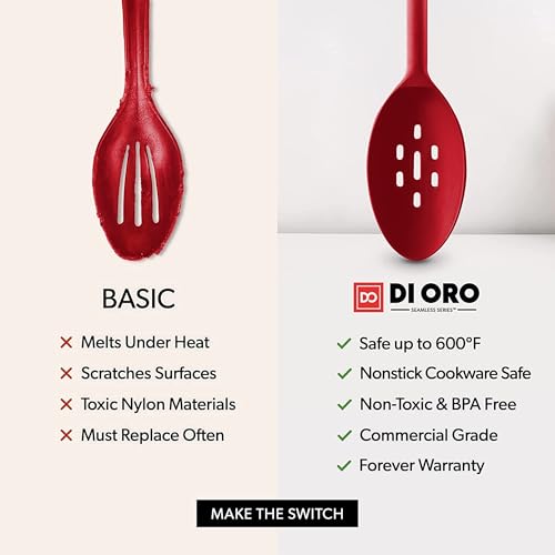 DI ORO Silicone Cooking Spoons - Solid & Slotted Set, 2-Pc Red - color: Red