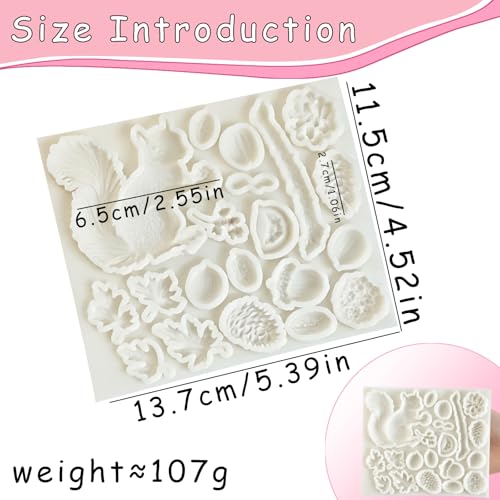 1 Pc Squirrel Acorn Maple Leaf Pine Cone Silicone Fondant Mold 3D Forest Animal Chocolate Candy Mold for Cake Decorating Cupcake Toppers Gum Paste Resin Crafts Autumn Baking Tool Thanksgiving