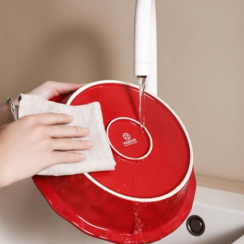 vicrays Ceramic Pie Pan for Baking - 9 inch Pie Plate, Round, Fluted and Deep Pie Dish for Tart, Pizza, Apple Pie, Quiche, Pot Pies, Cake - Reactive Glaze (Red) - color: Scarlet Red