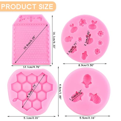 Honeycombs Bees Fondant Molds Bumble Bee Silicone Mold for Chocolate Candy Cakes Decoration Gum Paste Set Of 4