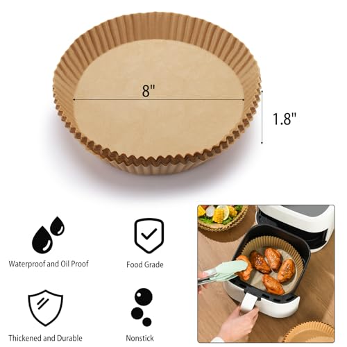 200Pcs Air Fryer Disposable Paper Liner, 8 Inch Round Non-Stick Air Fryer Liners Parchment Paper for 5-8 QT Air Fryer Baking Roasting Microwave - size: 8"Round