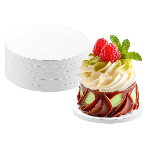 5 Pack Cake Drum Boards Mini 6 Inch Round Cake Drums White 1/2” Thick Cake Drum Corrugated Cardboard Cake Board Base for Multi-Layer Cakes Sturdy Cake Decorating Supplies - size: 6 Inch - 5 Pack