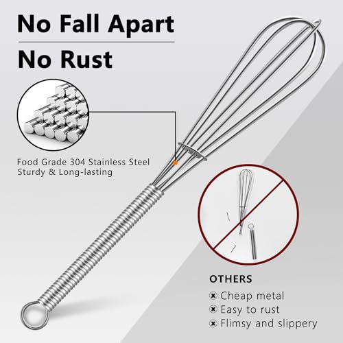 Walfos Mini Whisk,Non-Rust Whisk,304 Stainless steel Small Whisks.Heat Resistant 450℉.6+8Inch Tiny whisks Nice for Whisking, Blending Ingredients, Beating, Mixing Sauces (Silver) - color: 2pcs stainless steel; 6+8in
