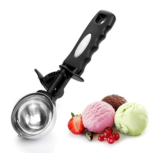 Ice Cream Scoop with Trigger, 6 Tbsp Cookie Scoop for Baking, 3 Oz Cookie dough Scooper, Large Ice Cream Scooper, Stainless Steel Portion Scoop, 90 ml - size: 6 tsp (70 mm)