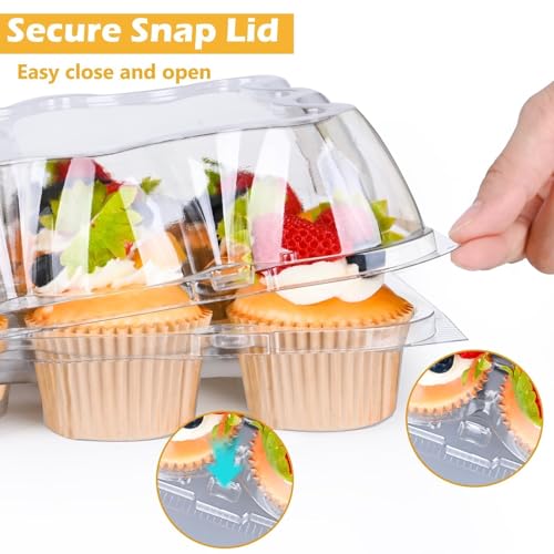 Plastic Cupcake Containers 12 Count (20 Sets), Stackable Cupcake Boxes Holders with Tall Dome Lid, Disposable Cupcake Carrier Trays Include 240 Cupcake Liners
