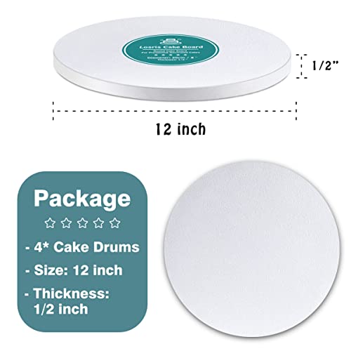 White Cake Drums Round 12 Inch Cake Boards with 1/2-Inch Thick Smooth Edges for Multi Tiered Birthday Wedding Party Cakes Drum Board - size: 12 Inch (4 PCS)
