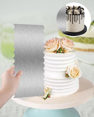 8.6 Inch Metal Cake Scraper Smoother, Jagged Edge Frosting Combs for Cream - size: Cake Comb-2