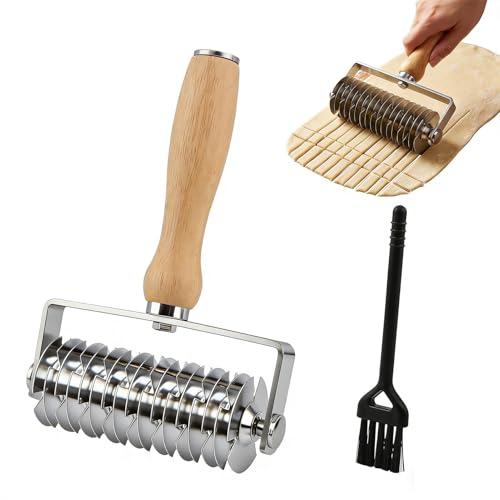 Pastry Lattice Roller Cutter 304 Stainless Steel, Wood Handle for Pie Pizza