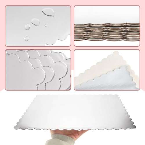 8 Pack 14 x 10 Inch Greaseproof Rectangle Cake Boards,Silver - color: Silver, size: 14 x 10 Inch - Wavy Edge