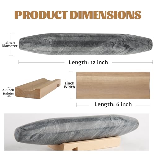 Koville African Natural Grey Marble French Rolling Pin, 12inch Non-Stick Rolling Pin for Baking, Dough Roller for Pasta, Dumpling, Fondant, Pie, Bread, Pizza, Kitchen Baking Tools - color: Shuttle Grey Marble 12 Inch