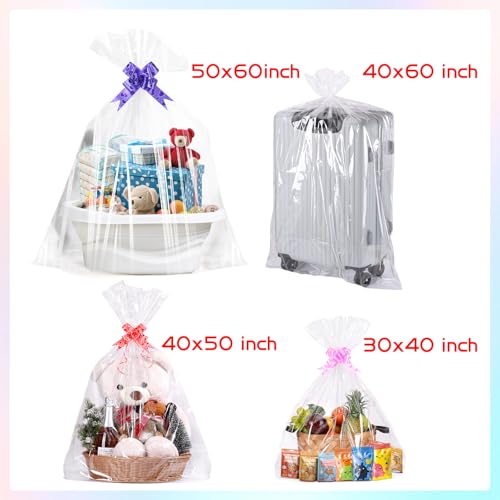 woric Extra Large Clear Cellophane Bags 40x60 Inch for Large Gift Baskets - size: 40x60 Inch