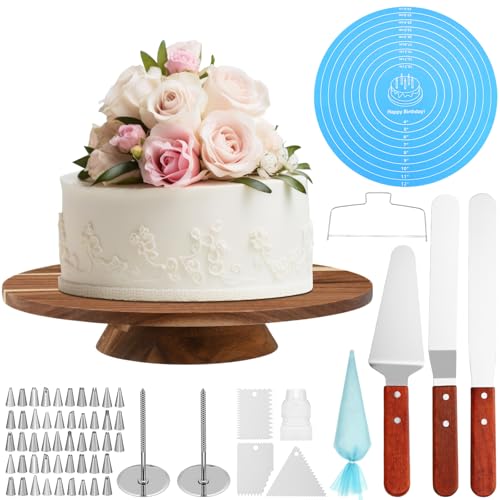 61 Pcs Cake Decorating Kit, 12" Turntable, Piping Tips, Spatula