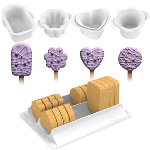 Cake Pop Molds Set, 4 Shapes with Tray，Non-3D Printed，1.75" Size