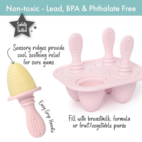 PrimaStella Silicone Petite Pops - Baby Popsicle Mold - BPA Free - Dishwasher Safe - 4 months+ Teether Pops (Pink) - color: Pink