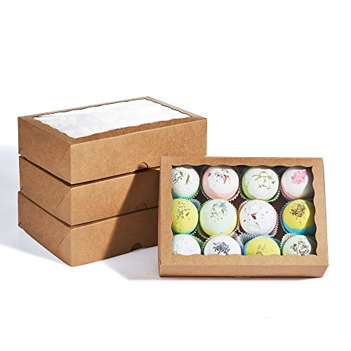 24PCS 10 x 7 x 2.5 inches Brown Strawberries Boxes with Display Window, Sweet Treat Boxes for Cookies, Donuts, Macarons, Muffins& Hot Coca Bombs, Perfect for Any Celebration - color: Brown