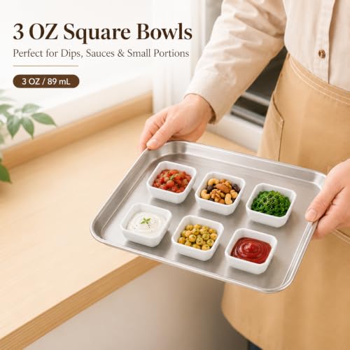 3 OZ Square Dip Bowls Set of 6, White Ceramic Dipping Sauce Dishes - size: 3 oz