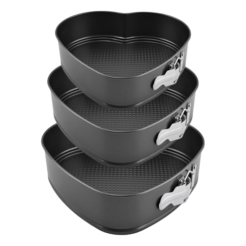 Set of 3 Springform Cake Tins Heavy Duty, Double Layer Non-Stick Coating, Removable Base, Heavy Duty Carbon Steel, Perfect for Frozen Desserts - Oven Safe Bakeware (heart-shaped) - size: Heart