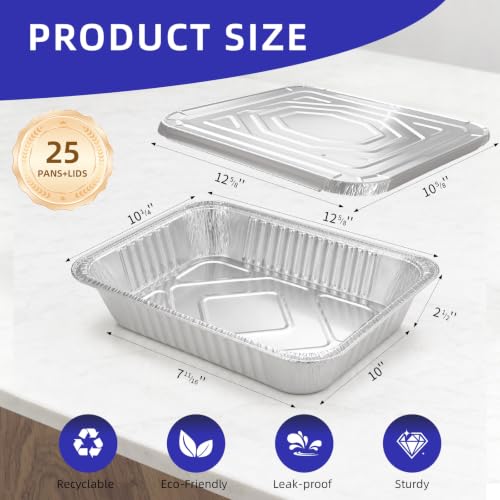 MARLCOA 9x13 Aluminum Pans with Lids (25 Pack) - Disposable Foil Half Pans - size: 25 Pack with Lids