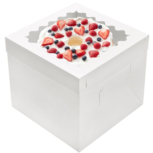 10pcs Tall Cake Boxes,10x10x10 White Bakery Boxes with Window Cake Containers 10 Inch Large Cake box,10x10 Square Cardboard Cake Box,Cake Decorating Supplies for Gift Giving