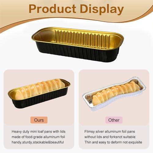 100 Pack Mini Cake Pans with Lids and Spoons, Mini Loaf Baking Pans 6.8oz, Small Disposable Aluminum Foil Loaf Pans, Rectangular Baking Container for Party and Picnics, Cheesecake Pan (Black) - color: Black