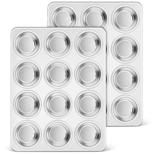 Homikit Stainless Steel Muffin Pans 12 Cups, 2 PCS Cupcake Pan Set Nonstick - size: 12 Cup