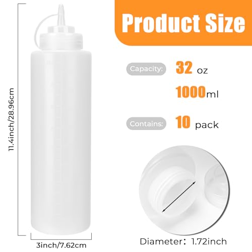 DHSBTLS 32 oz Plastic Squeeze Bottles with Tethered Caps, 8 Pack - color: 32oz-8 Pack