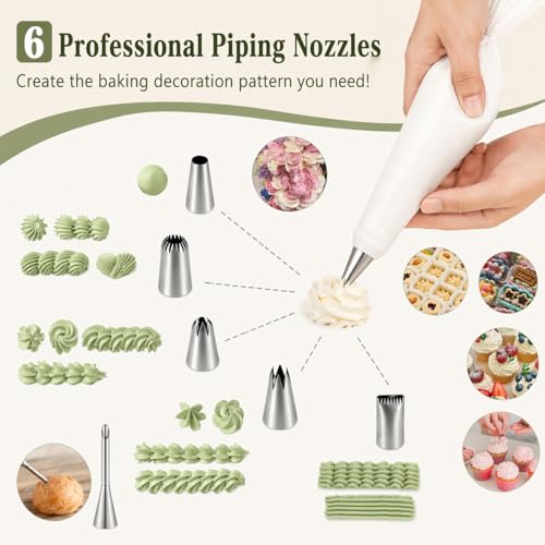 9 PCS Professional Cake Decorating Supplies Kit - Reusable Silicone Pastry Bags and Stainless Steel Icing Piping Tips Set with Couplers and Scrapers, Baking Frosting Tools for Cupcakes, Cookies