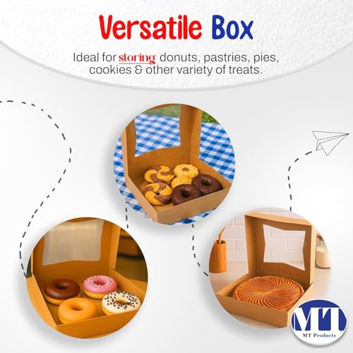 MT Products Kraft Bakery Boxes 9" x 9" x 2.5" - Auto Pop-Up Pie or Cake Boxes with Window (Pack of 200) - Made in the USA - color: Brown