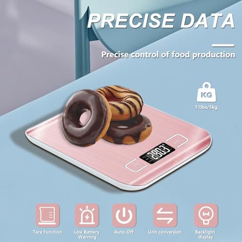 Food Scale, 11lb Kitchen Scale, 0.05oz/1g Weight Grams and Ounces, Pink - color: Pink