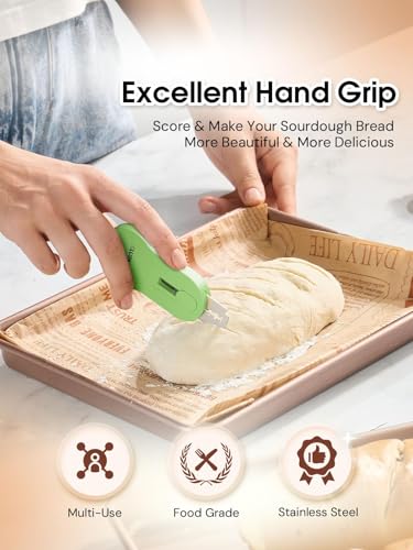 CLUEAPOP Bread Lame, Sourdough Scoring Tool, Extractable & Magnetic Bread Scoring Tool, Bread Baking Supplies, Bread Scorer Tool for Bread Baking & Sourdough Baking, Bread Scorer with 5 Razor Blades - color: Green