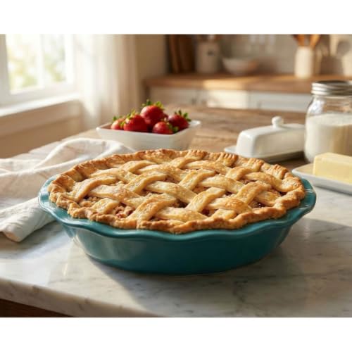 King Arthur Baking Company Ceramic Pie Pan, Decorative Fluted Rim, Distributes Heat Evenly, 8-Inch Round, For Oven-To-Table Serving - style: Pie, 8-Inch
