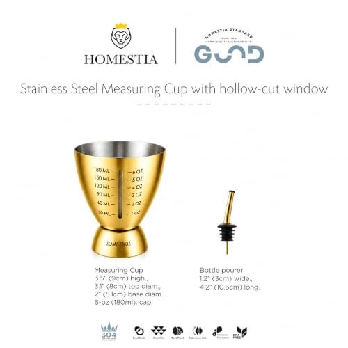 Homestia Cocktail Measuring Jigger with Pour Spout, Measuring Cup, Set of 2 - color: 6oz & 1oz Gold