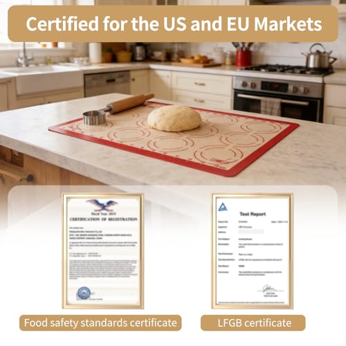 GUANCI 2 Pack Silicone Baking Mats, 11.6" x 16.5" Each, 0.7mm Thick, Food Grade Non-Stick Reusable Baking Mats & Baking Sheet Liners for Cookies, Macarons, Bread, Pizza & Pastry - color: 2PCS-RD