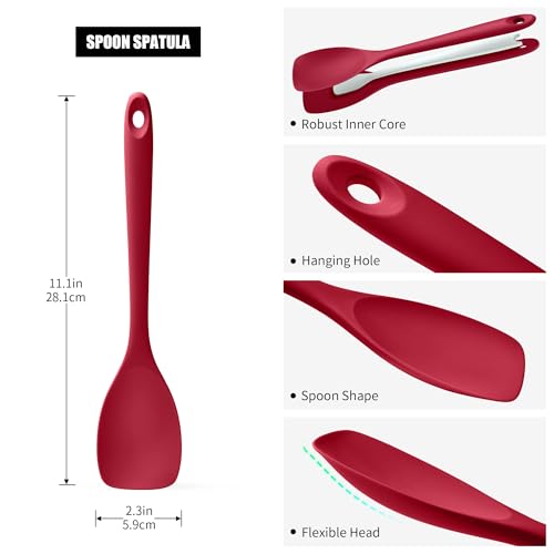 Doosu Silicone Cooking Spoon Spatula for Nonstick Cookwares (Red) - color: Red, size: 11.1in