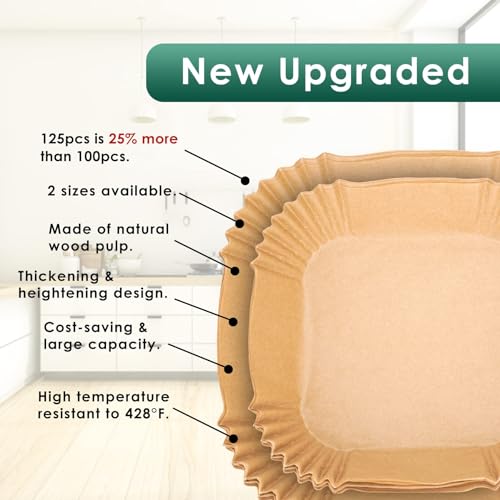 Vailnd 125Pcs 6.5inch Air Fryer Liners Disposable Square Parchment Paper - size: 6.5"Square