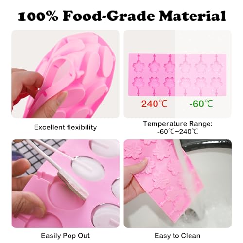4 Pack Silicone Lollipop Molds with 100 Sticks, Bags, Gold Ties