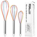 Silicone Whisk Set,Stainless Steel Handle Whisk 8" 10" 12" Rubber Whisks Cooking Non Scratch High Heat Resistant,Balloon Egg Beater for Whisking,Beating,Blending Ingredients,Mixing Sauces,Rainbow - color: Rainbow, size: 8" 10" 12"