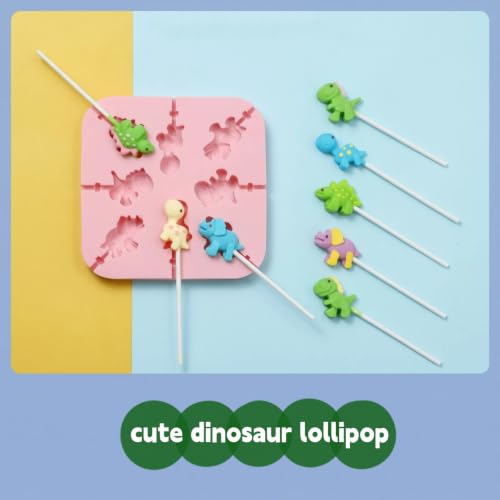 2pcs Dino Silicone Lollipop Mold For Kids,Hard Candy Sucker(2pcs Dino) - color: 2pcs Dino