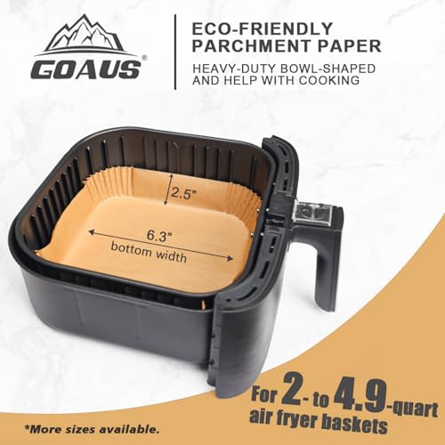 GOAUS Air Fryer 100pcs Square Paper Liners Disposable for 2 to 5 Qt Basket, 6.3 inch Unbleached Non-stick Oil-proof Parchment Paper - size: 6.3''Square 100 Pcs