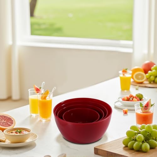 4-Piece Classic Plastic Bowls with Lids – 8/16/24/32oz - color: Red