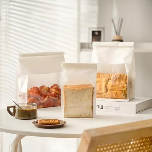 50 Pack Medium White Paper Bread Bags with Window 10.3" x 6.3" x 5.1" - color: White, size: Medium